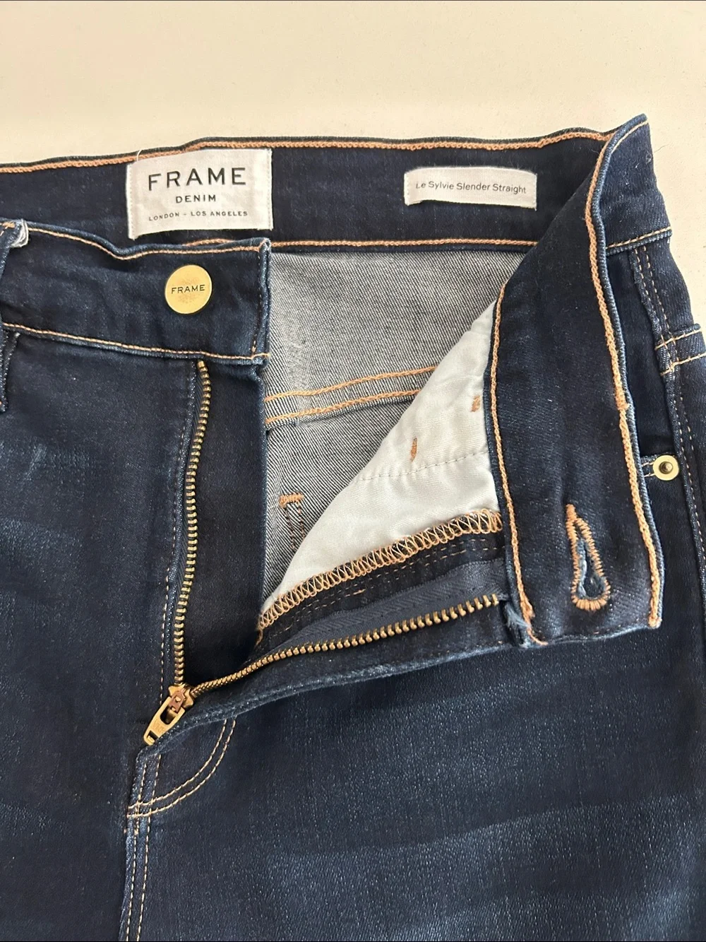 Frame Denim Dark Blue High-Rise Straight Jeans